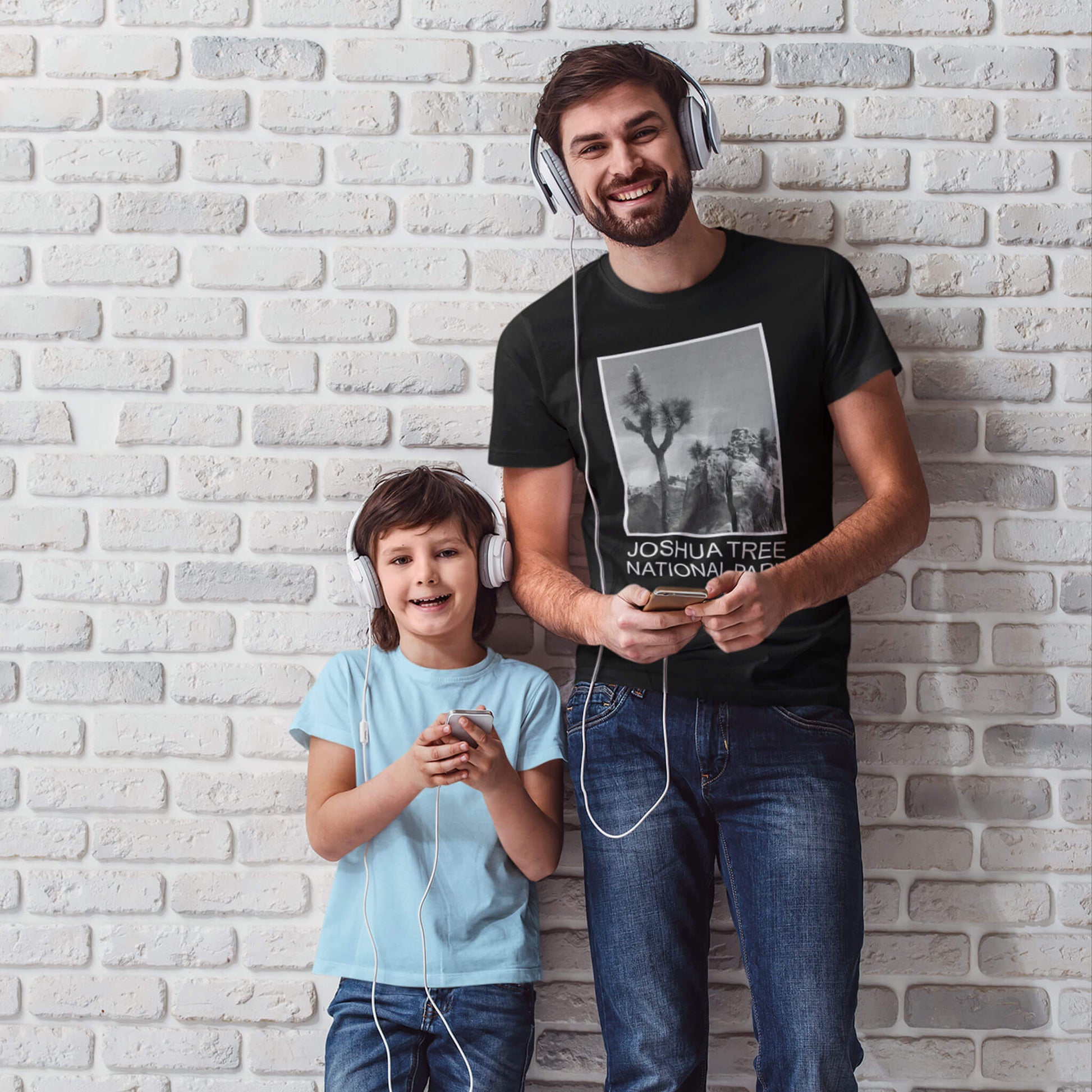 joshua tree national park unisex t-shirt black man with son