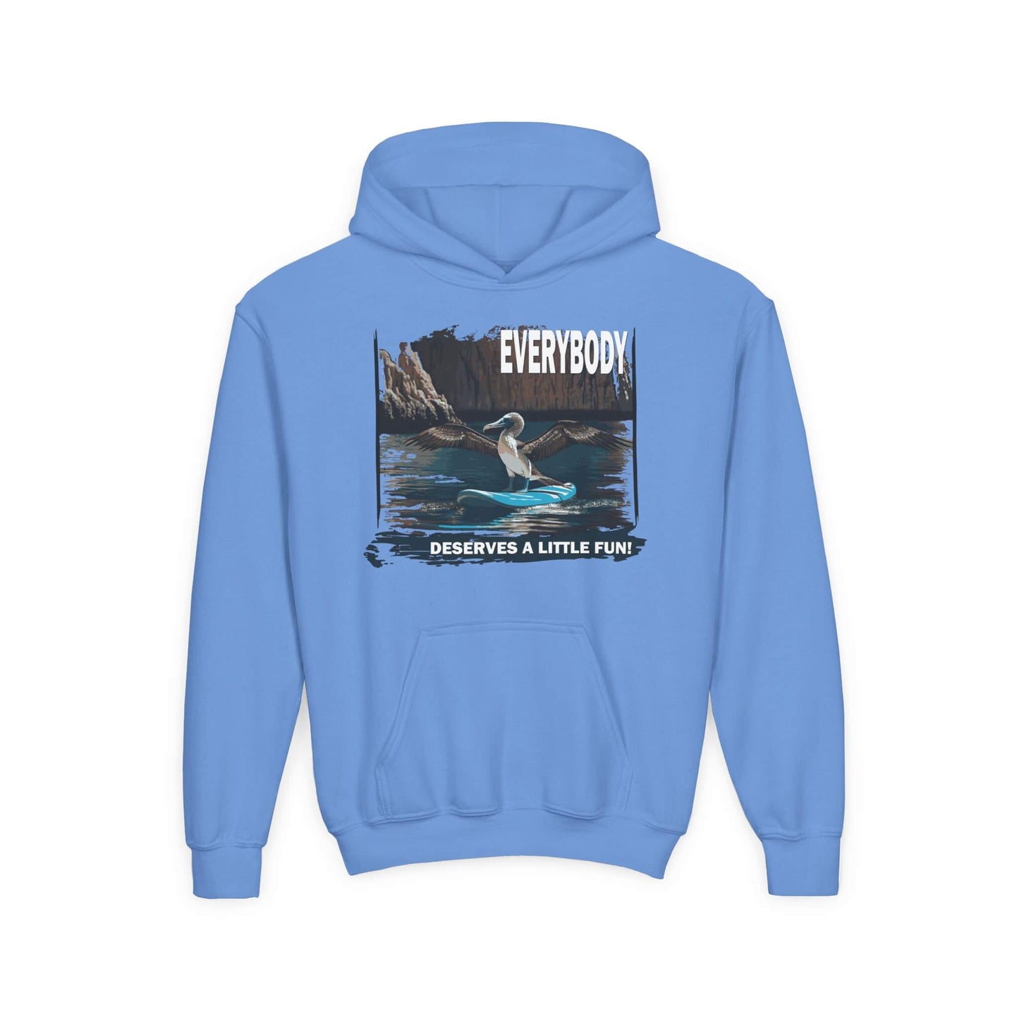 kids blue footed boobie paddleboarding sweatshirt carolina blue