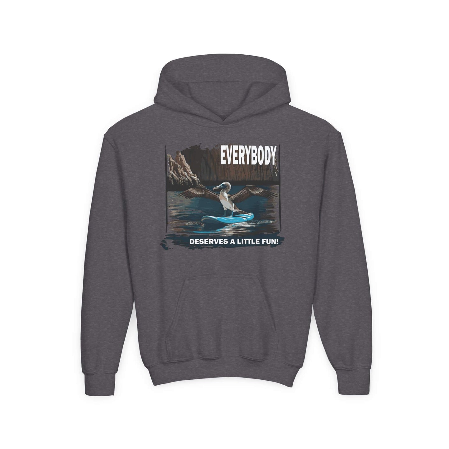 kids blue footed boobie paddleboarding sweatshirt dark heather