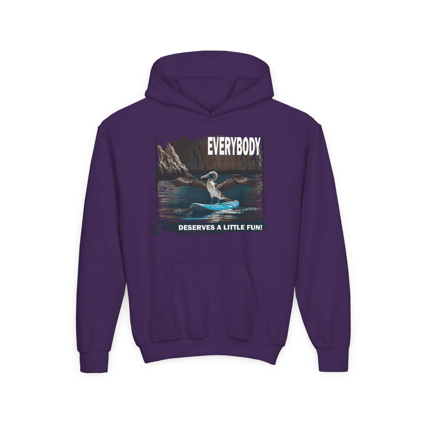 kids blue footed boobie paddleboarding sweatshirt purple