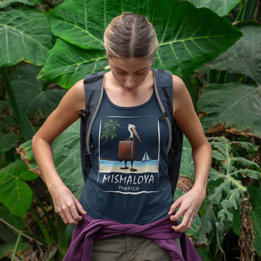 mismaloya beach tank top unisex jersey with pelican design navy woman