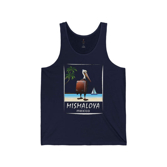 mismaloya beach tank top unisex jersey with pelican design nvy