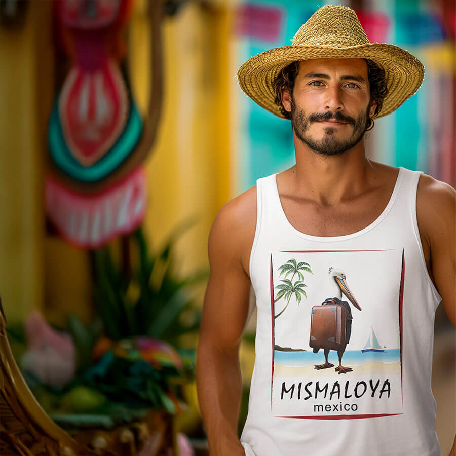 mismaloya beach tank top unisex jersey with pelican design white man
