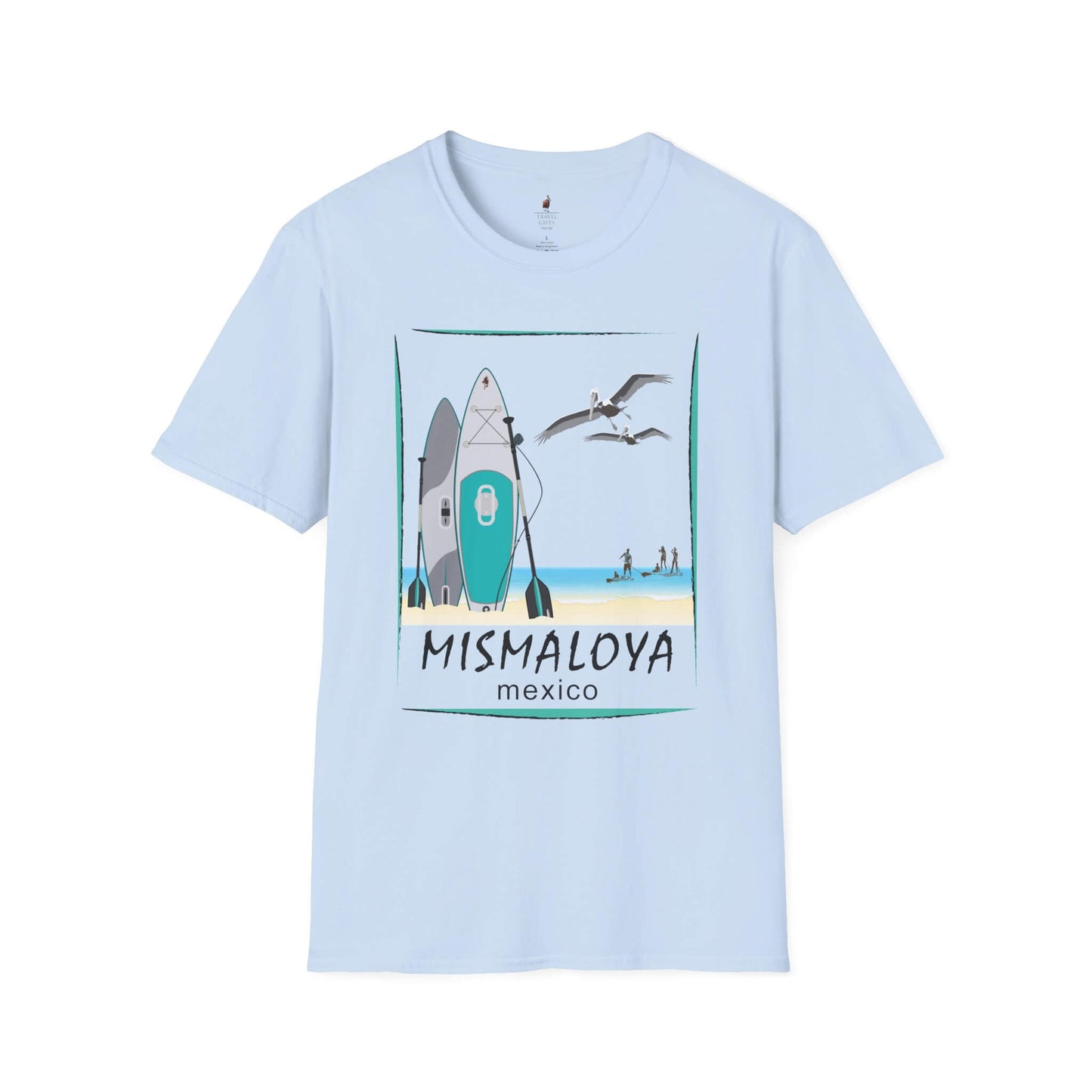 paddle board at mismaloya beach unisex softstyle t-shirt light blue