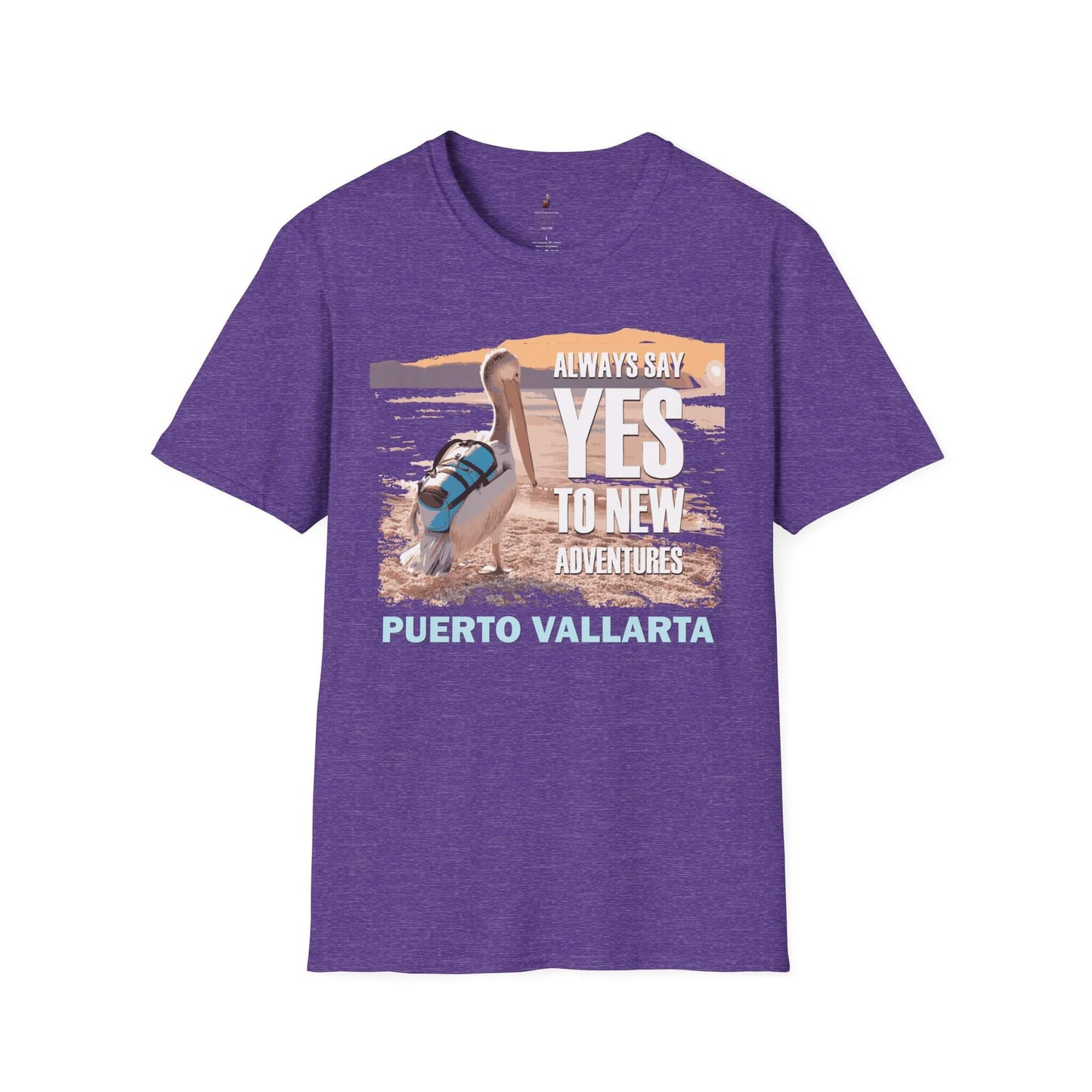 puerto vallarta travel adventure t-shirt traveling pelican design heather purple
