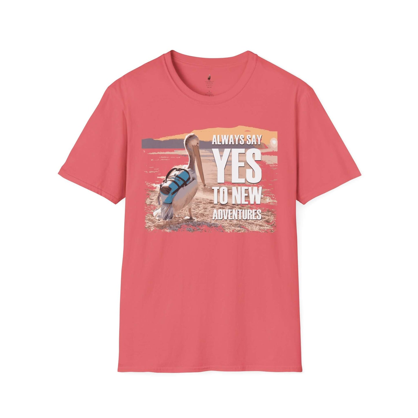 say yes to adventure t-shirt traveling pelican coral silk