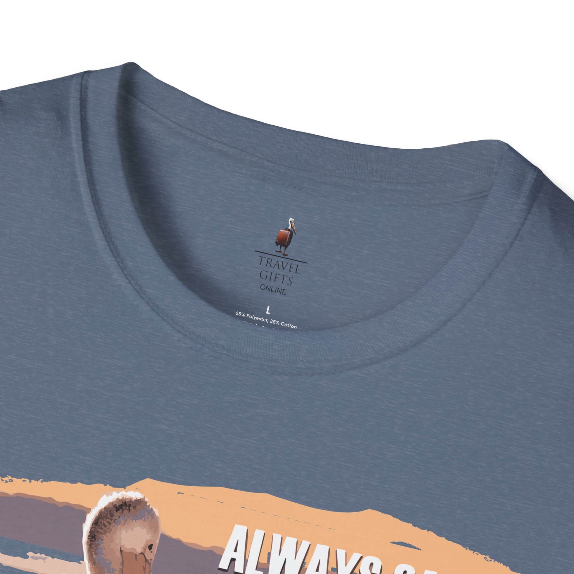 say yes to adventure t-shirt traveling pelican heather indigo label