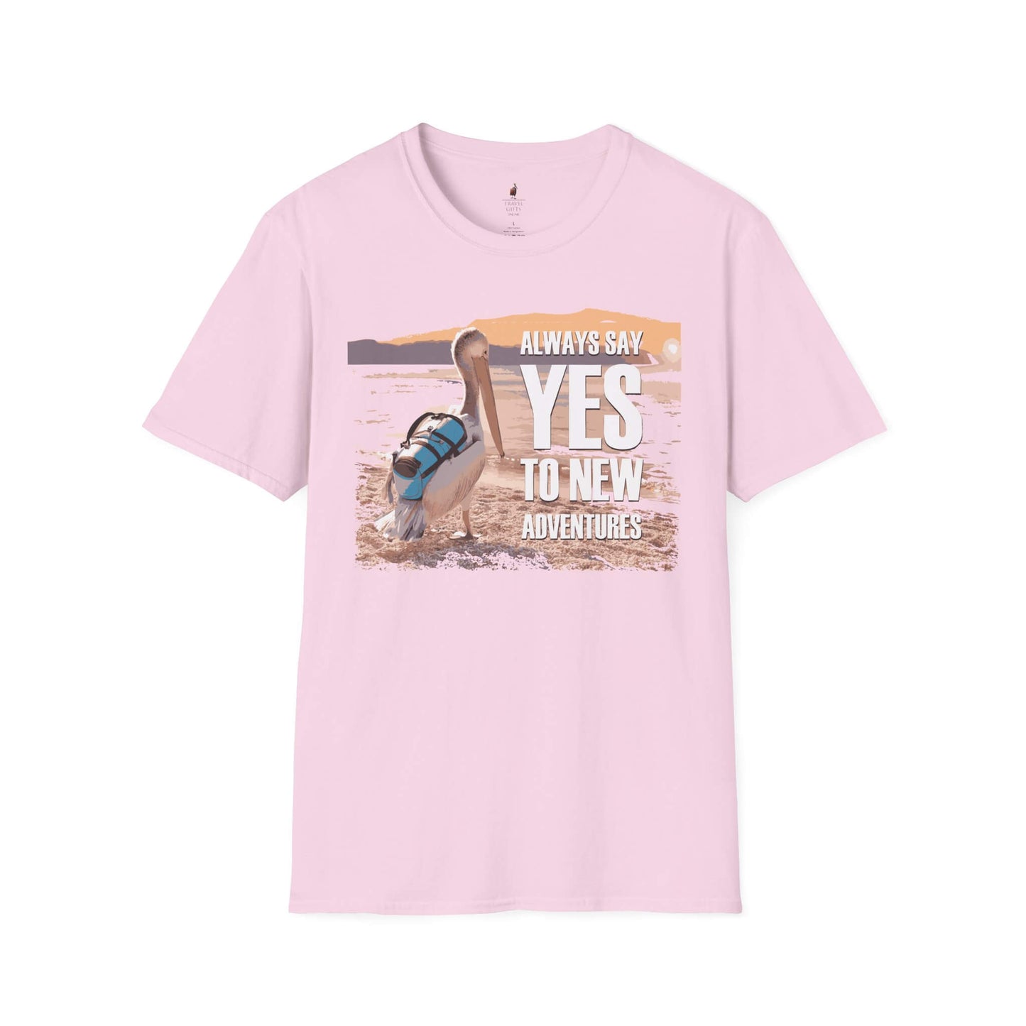 say yes to adventure t-shirt traveling pelican light pink