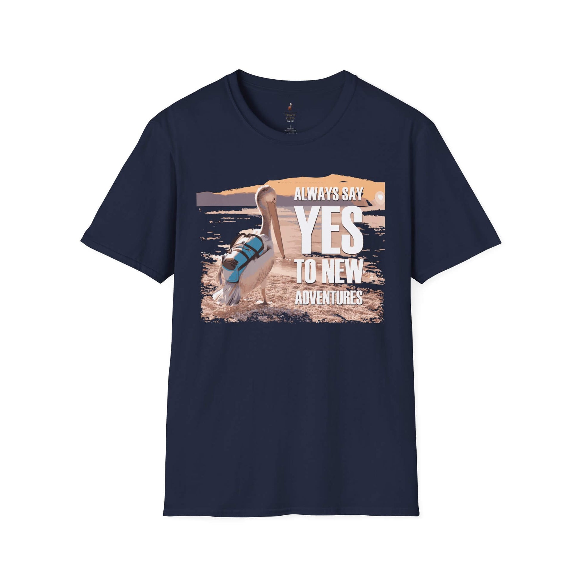 say yes to adventure t-shirt traveling pelican navy
