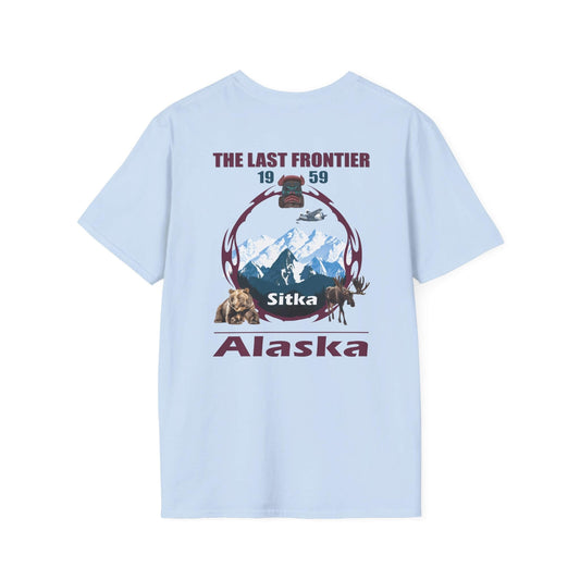 sitka alaska unisex t-shirt with native american wildlife design light blue