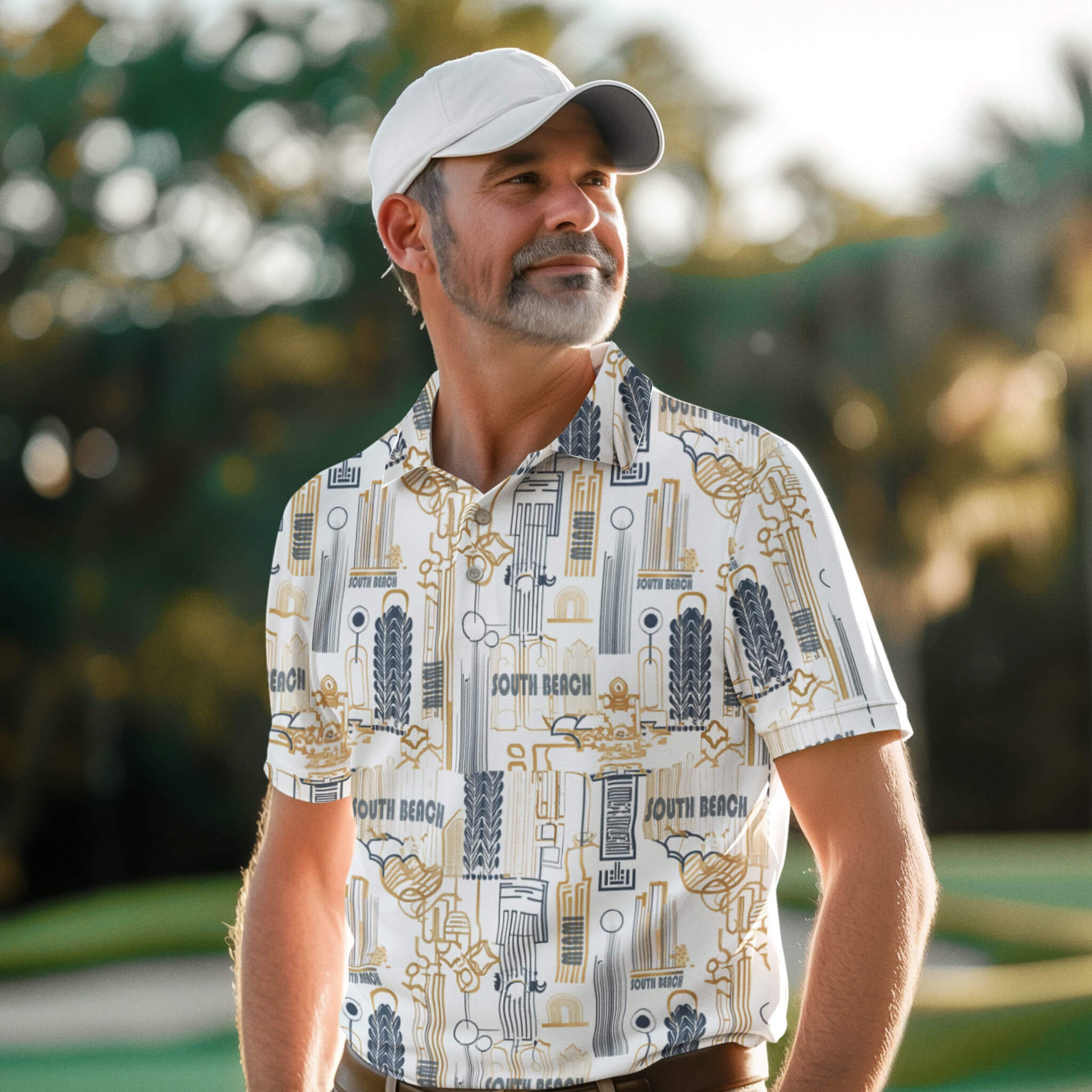south beach art deco polo shirt older man