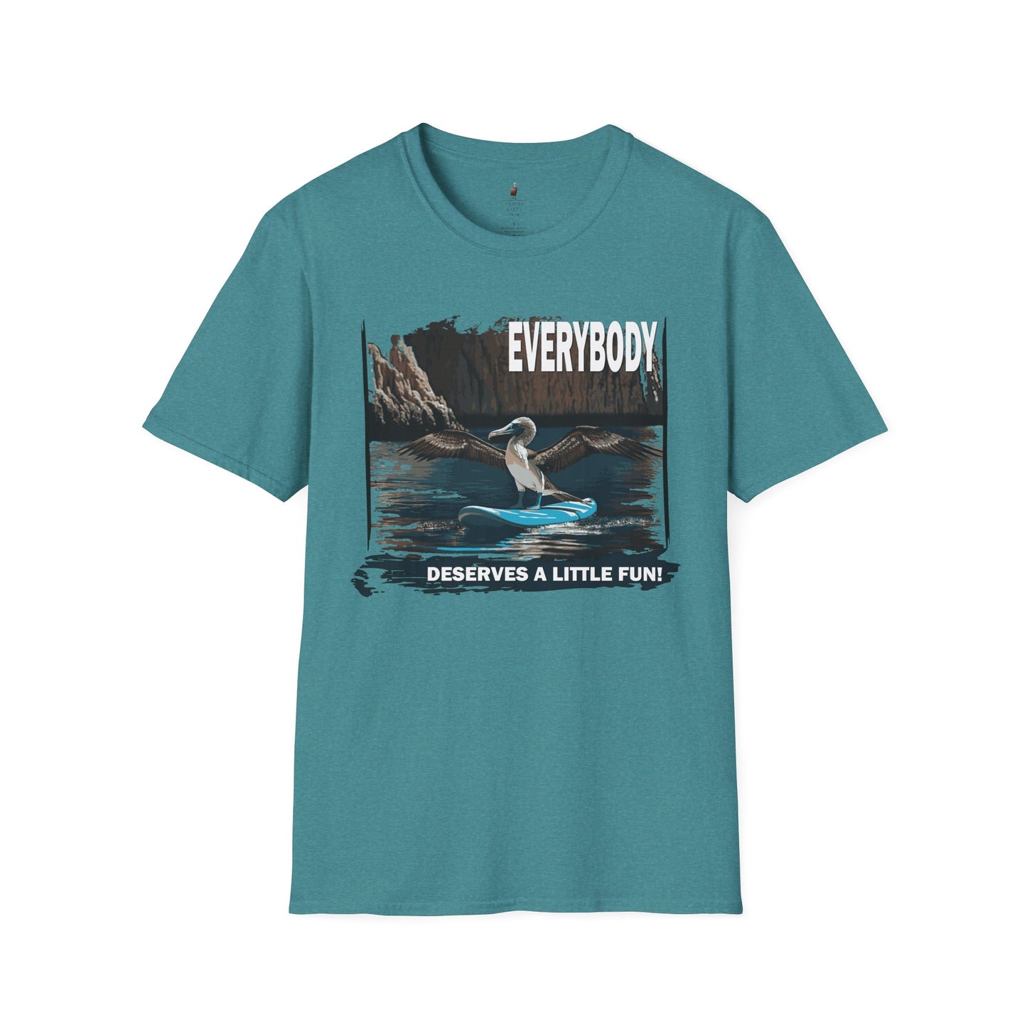 t-shirt blue footed boobie paddleboarding adventure heather galapagos blue