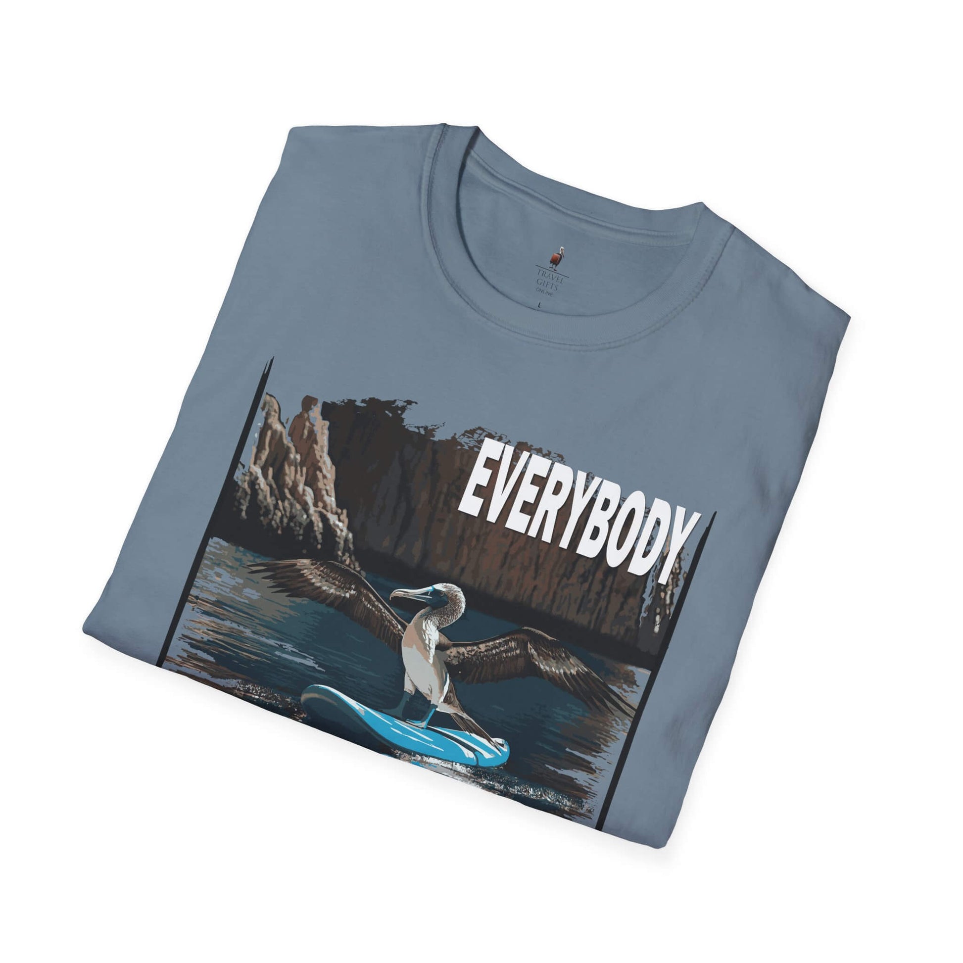 t-shirt blue footed boobie paddleboarding adventure stone blue folded