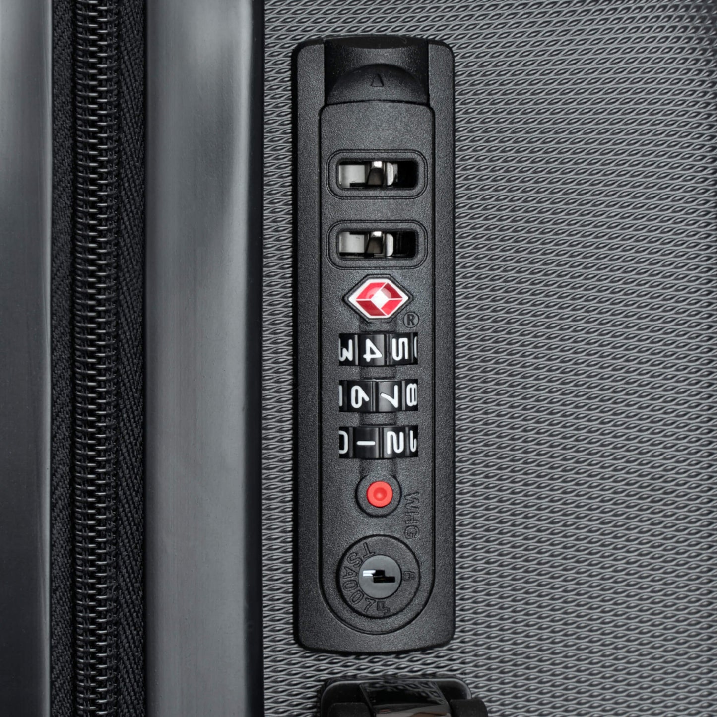 travel suitcase with pelican design lock