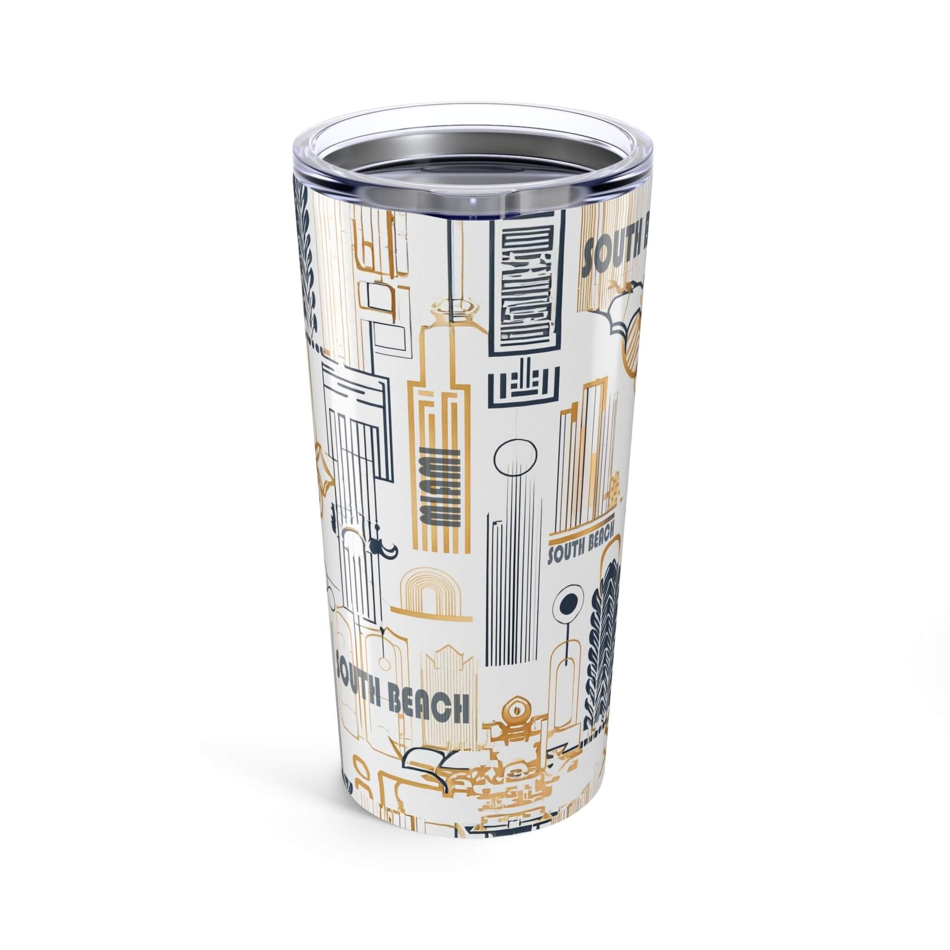 Tumbler with South Beach design on a white background front