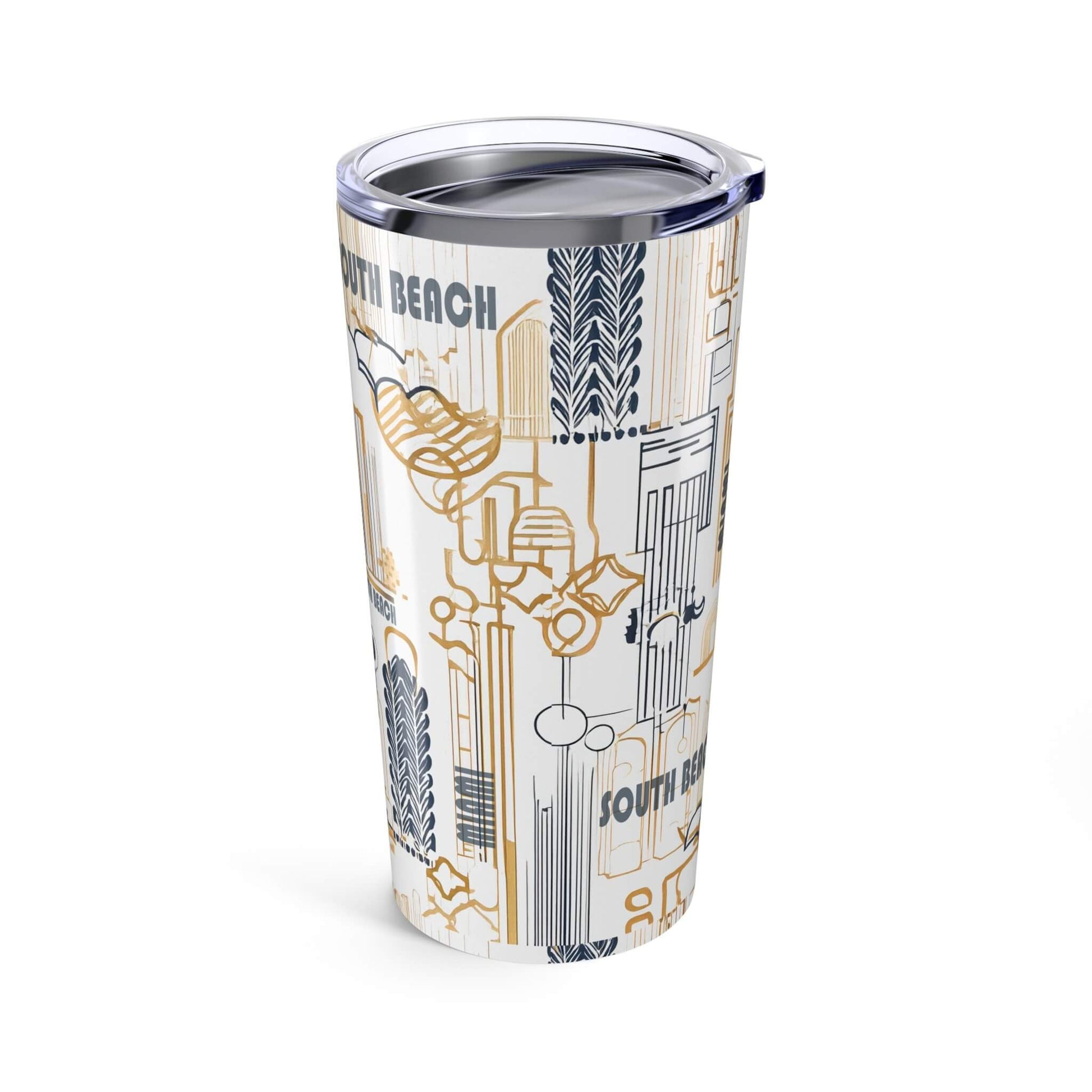 Tumbler with 'South Beach' design on a white background left side