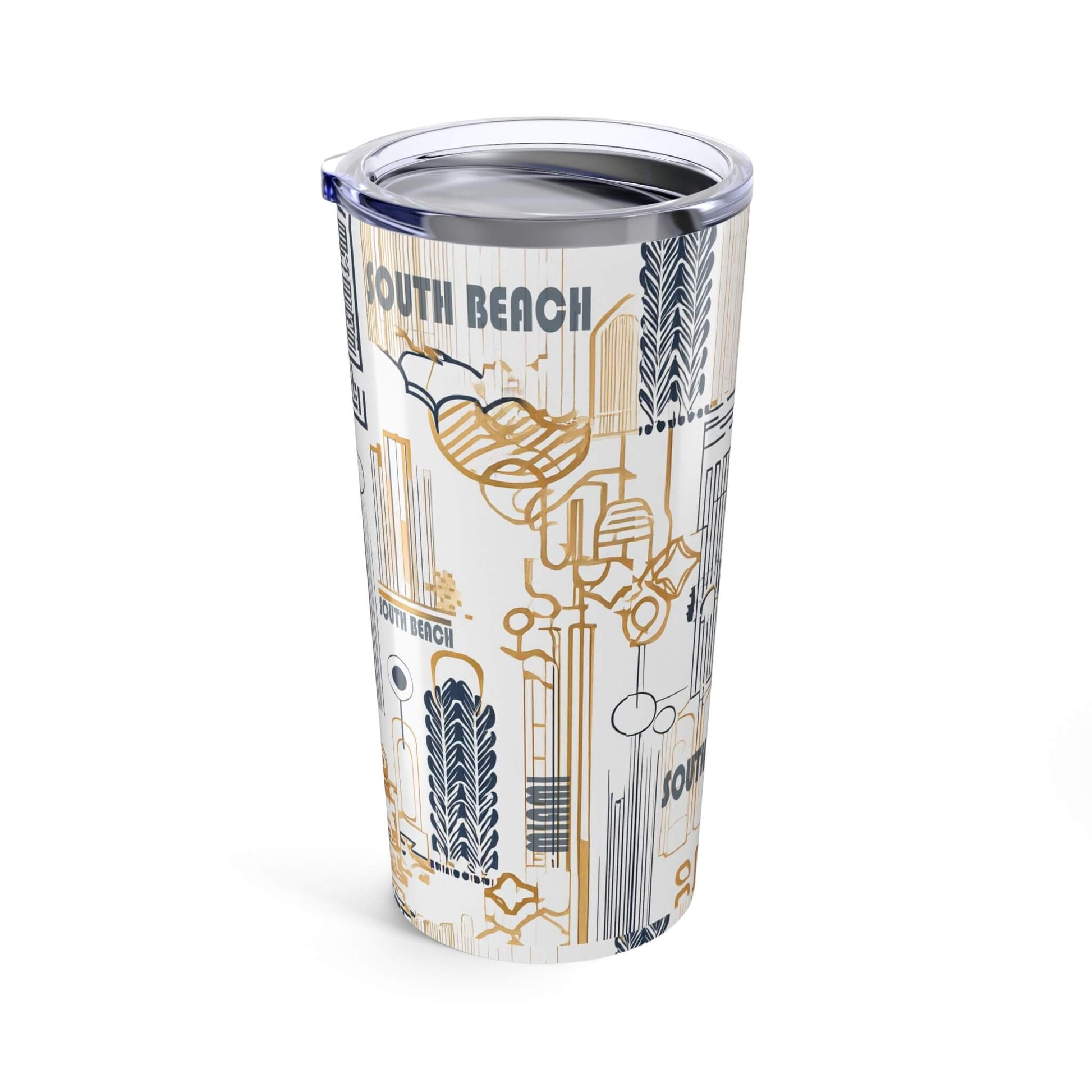 Tumbler with 'South Beach' design on a white background right side